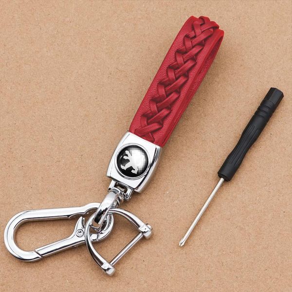 

keychains fit peugeot- rcz 108 208 301 308 508 2008 3008 rifter car accessories business leather braided rope red keychain, Silver