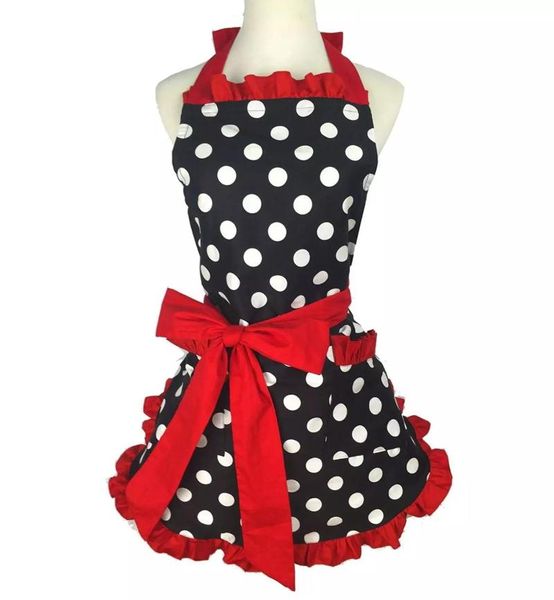 

lovely stylish retro lacy vintage flirty maid polka dot cooking kitchen aprons for woman working adjustable apron with pockets