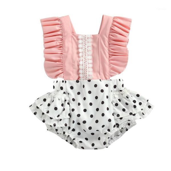 

jumpsuits focusnorm 0-24m infant baby girls rompers polka dot printed patchwork ruffles shorts sleeve backless, Blue