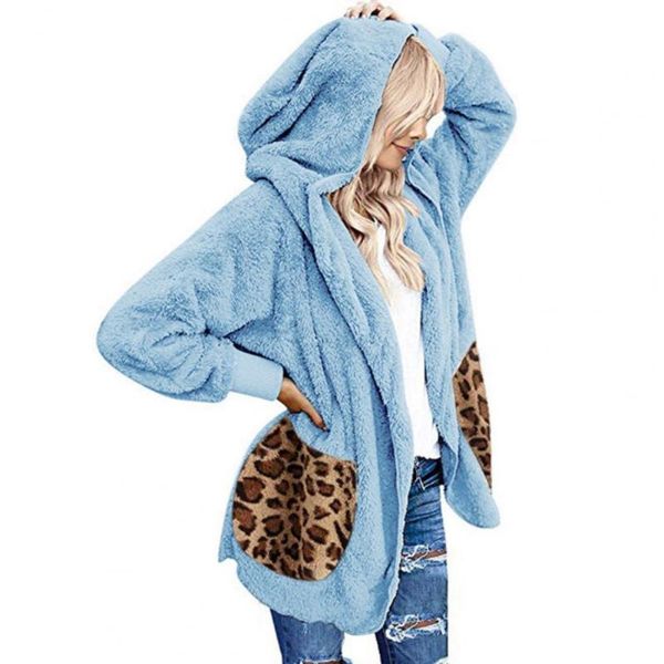 

running jackets autumn coat loose leopard pocket double sided velvet patchwork cardigan hoodie jacket with hat for daily wear, Black;red