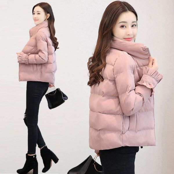 

coat women's winter short thickened cotton padded jacket slim fit off-season down bread, Black