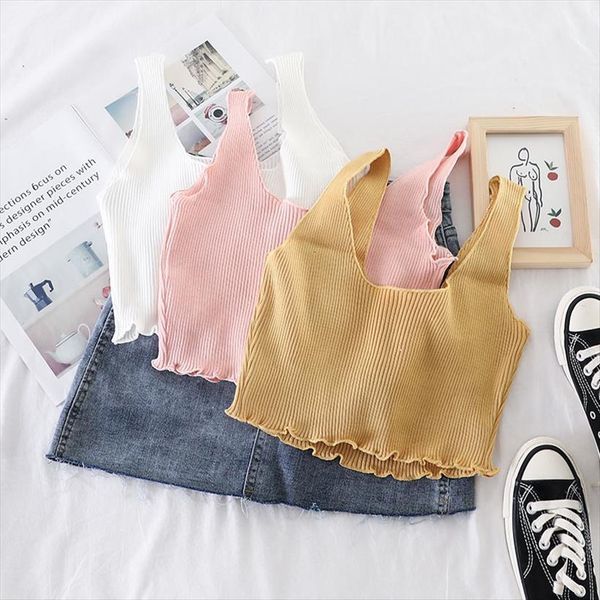

striped camisole knitting womens tank vest crop femme plain camis summer, White