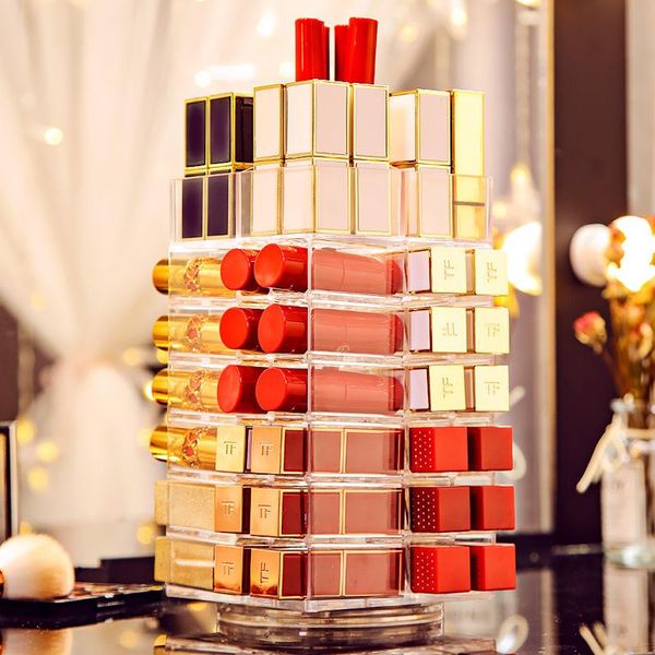 

53 lattices lipstick tower 360 degree acrylic rotating rack makeup organizer nail polish storage case cosmetics lipstick display