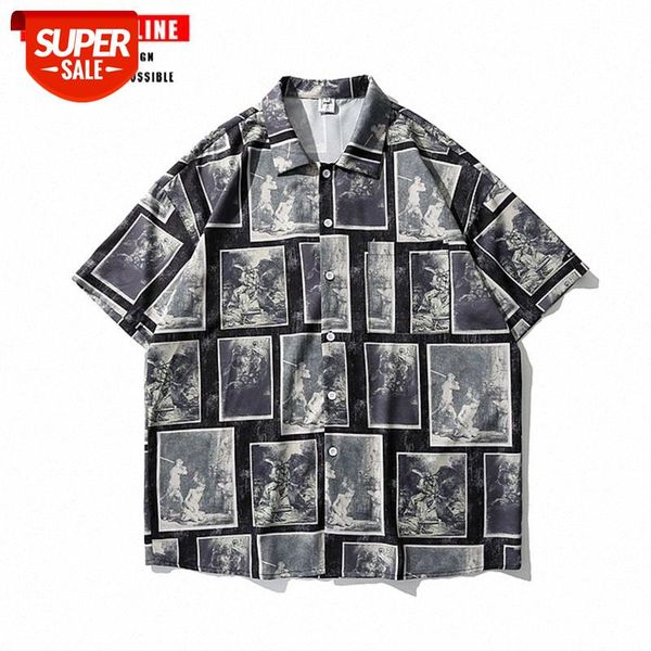 

tkpa punk rock portrait digital full print short sleeve shirt men's popular loose men and women #449h, White;black