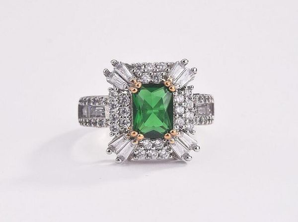

2021 new arrival selling luxury jewelry 925 sterling silver princess cut emerald gemstones party women wedding bridal ring for lover, Slivery;golden
