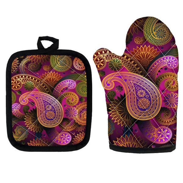 

oven mitts 2pcs insulation gloves pasiley design kitchen pad cooking microwave baking bbq potholders