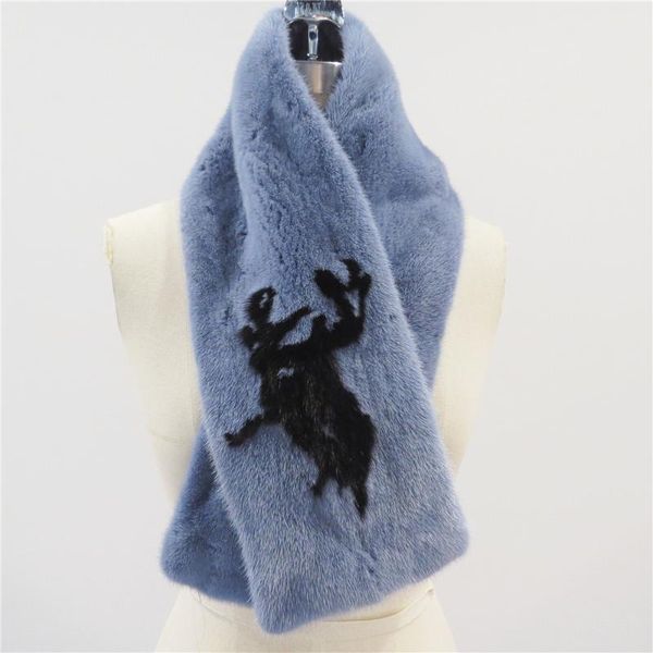 

hats, scarves & gloves sets zf1006 d&h 2021 autumn and winter whole skin with lining scarf mink cartoon pattern magnetic buckle, Blue;gray