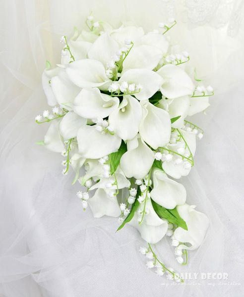 

new long artificial pu calla lily bell orchid teardrop-shaped holding flowers waterfall-shaped wedding bridal bouquet white