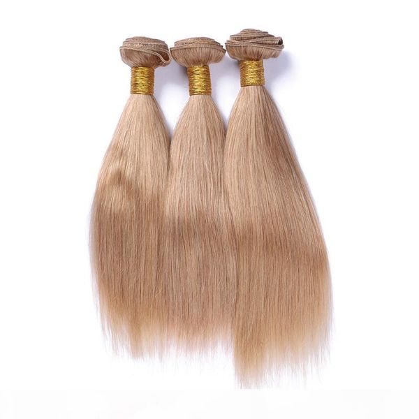 

silky straight brazilian honey blonde human hair weave bundles #27 light brown virgin remy human hair extensions double wefts 3pcs lot, Black