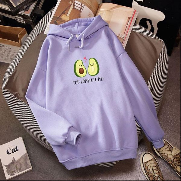 

avocado print letter kawaii sweatshirt winter streetwear harajuku oversize hoodie female kpop hoody ladies cute long sleeve, Black