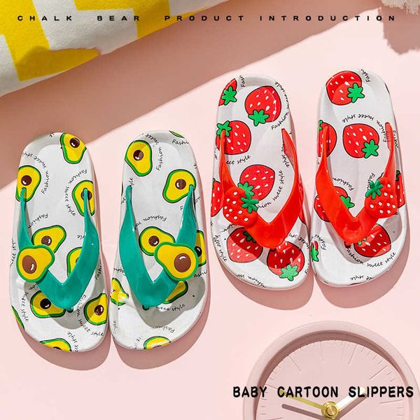 Sommer Kinder Schuhe Mädchen Jungen Hausschuhe Sandalen Caroon Früchte Indoor Home Strand Rutschen Weiche Sohle Rutschfeste Flip-Flops Kinder 210713