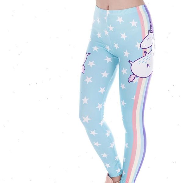 

fashion design women legins unicorn stars printing cozy legging woman high waist casual leggings drop shipping, Black