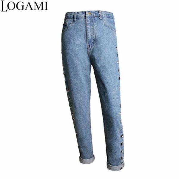 

women's jeans logami boyfriend high waist denim for women spring summer pants woman straight trousers, Blue