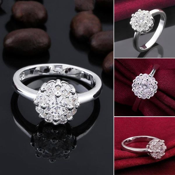 

wedding rings silver color fashion jewelry pendant flower ball zircon crystal ring, Slivery;golden