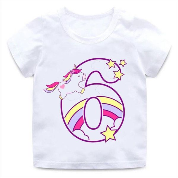 

boys girls happy birthday unicorn number 1 9 bow print t shirt baby cartoon funny kids present clothes,ooo5238, Blue