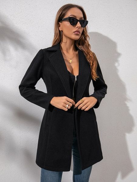 

double button lapel collar overcoat p8on#, Black