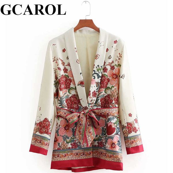 

gcarol autumn new arrival women open stitch floral belt blazer jackets notched collar suit coats vintage outwears for ladies y190830, White;black