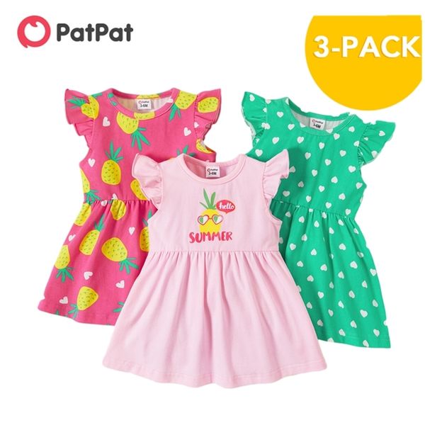 

arrival summer 3-piece baby pineapple love ruffled dresses set 's clothing girl dress 210528, Red;yellow