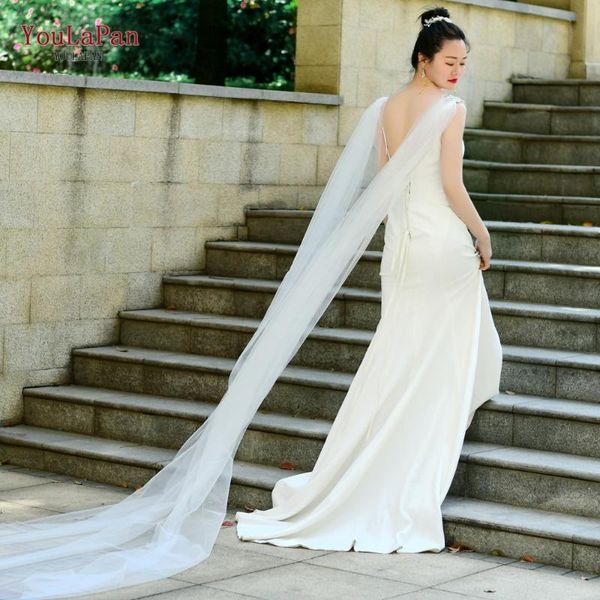 

wraps & jackets youlapan g19 long dresses cape for women party wedding evening dress jacket 3m bride shawl tulle with rhinestones, White