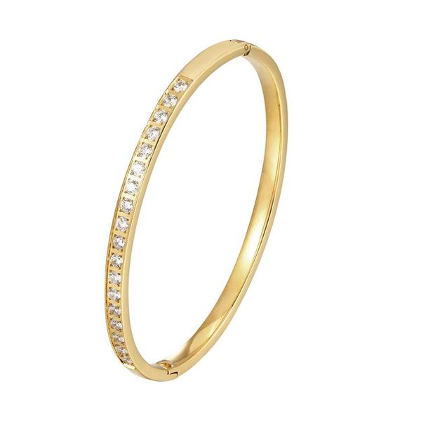 

bangle fashion classic inlay zircon for women stainless steel gold color bracelet cuff simple trendy feminina jewelry, Black