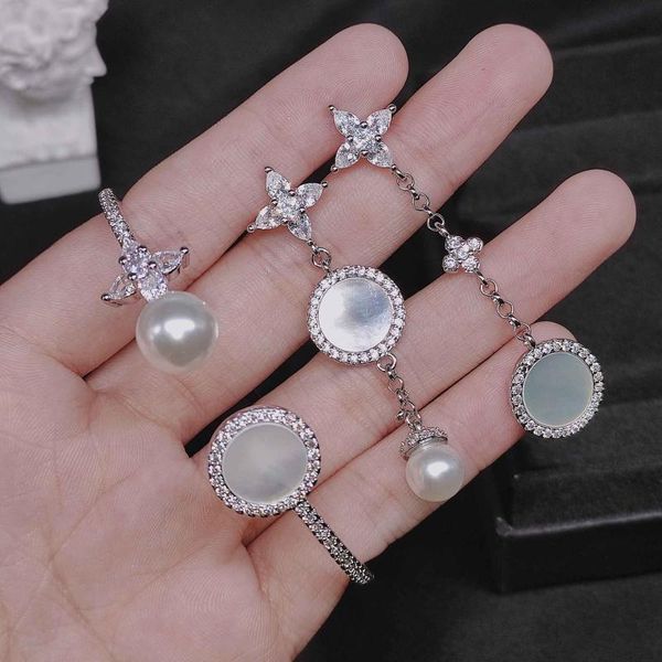 

earrings & necklace fashion natural fritillaria brand jewelry sets adjustable bracelets pearl earring for women crystal wedding bridal gifts, Silver