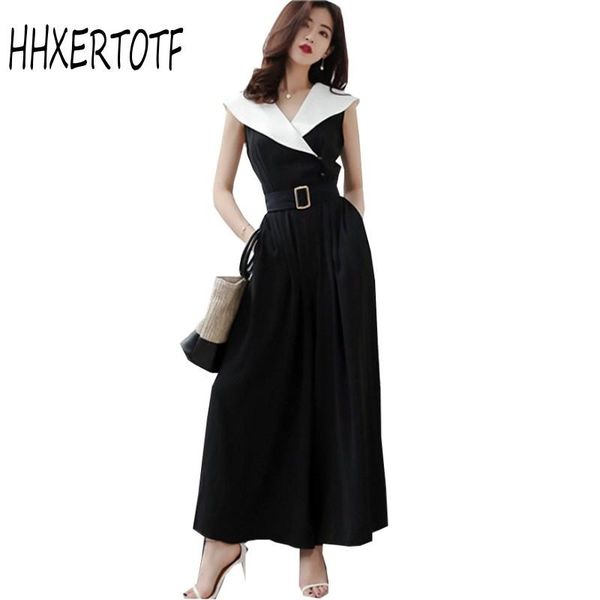 

women's jumpsuits & rompers 2021 summer runway wide leg jumpsuit black and white sleeveless high waist loose ol work women elegant, Black;white