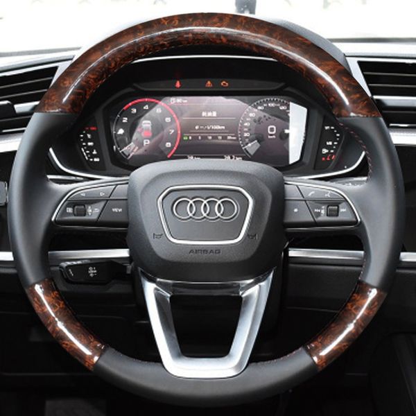 

suitable for audi a3 a4l q2l q357 mahogany hand sewn leather steering wheel cover