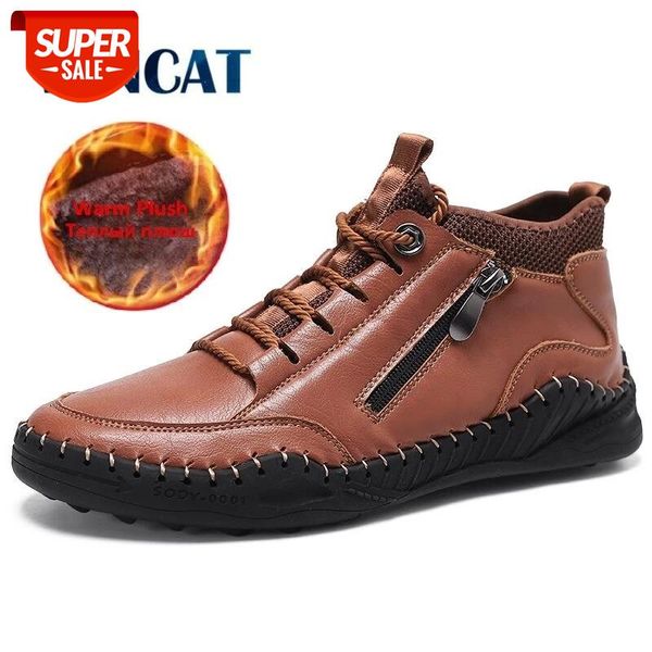 

winter men's boots leather men's ankle boots plush warm snow outdoor non-slip men western size 48 #0p7z