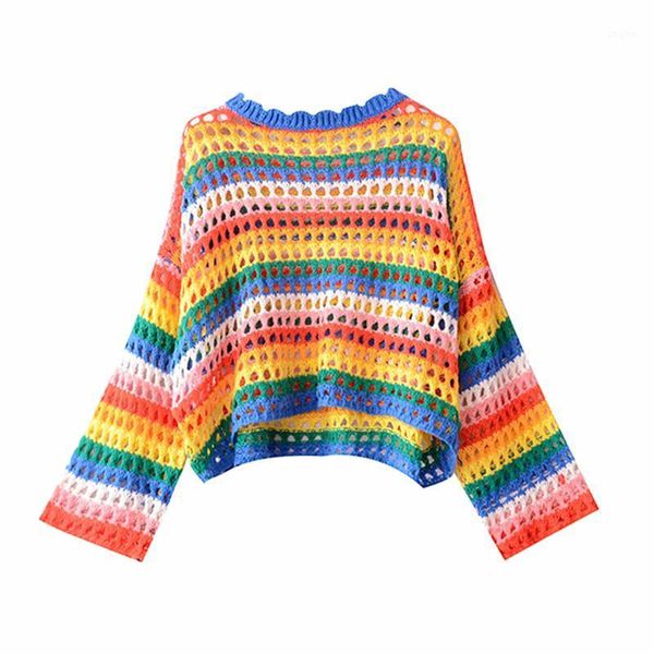 

women's sweaters 2021 spring summer women fashion casual hollow coarse wool sweater sunscreen blouse loose lazy wind rainbow y32, White;black