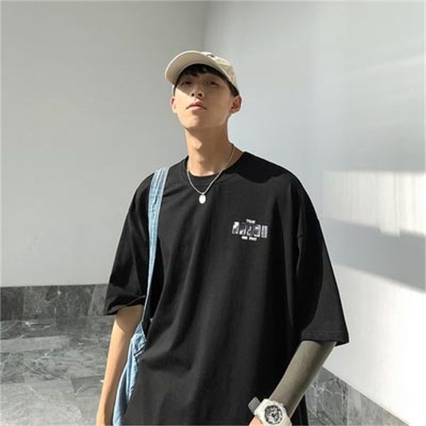 

2021 summer new youth slim cotton trend lapel men's clothing gh ao60, White;black