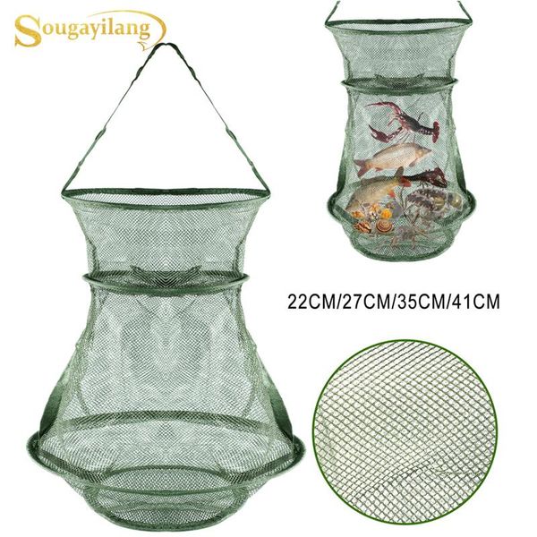 

sougayilang portable fishing net 4 sizes 3 layer round folding fish shrimp mesh cage cast net fishing trap fold landing
