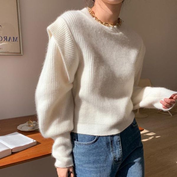 

women's sweaters heliar women fleece cashmere o-neck solid pullovers knitted long sleeve jumpers soft sweater 2021 winter, White;black