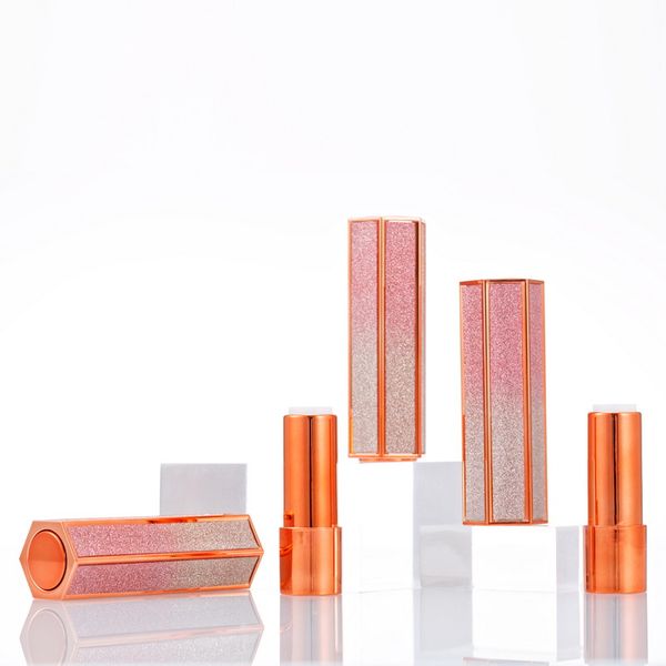 

3.5g press lipstick tubes super flash hexagon empty lip balm container diy 12.1mm makeup pink spring tube