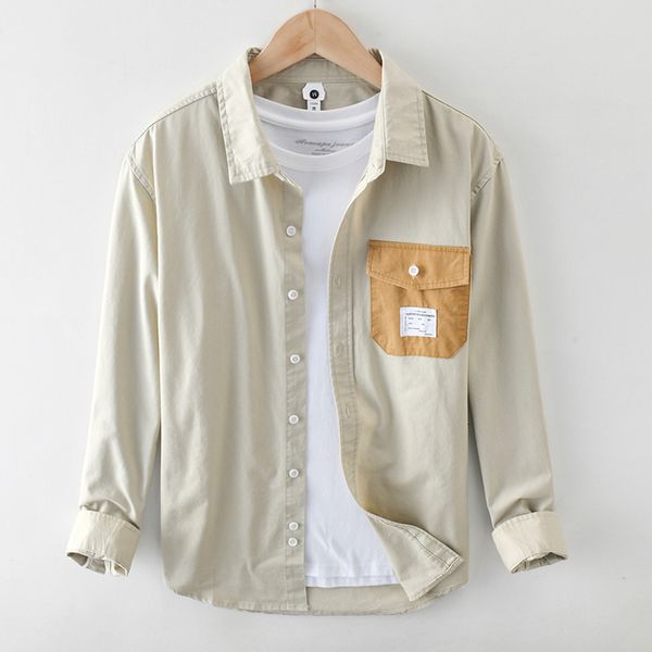 

2021 new long sleeves for casual man vintage pure cotton turn-down male collar unique breasted tmov, White