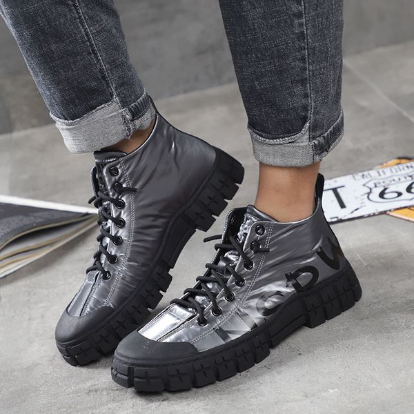 

spring and autumn season front lace up round head black middle comfortable casual shoes thick heels men's fashion trend single