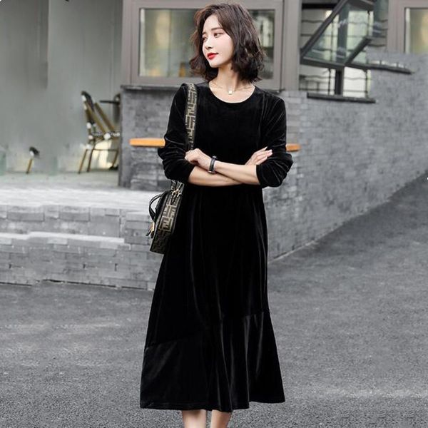 

casual dresses fashion spring women long sleeve velvet dress autumn ladies party mermaid vestidos elegant purple black velour, Black;gray