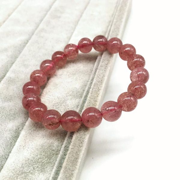 

beaded, strands nature strawberry crystal stone round bead bracelet for women really color not glass 6mm-14mm beads fashion party jewelry, Black