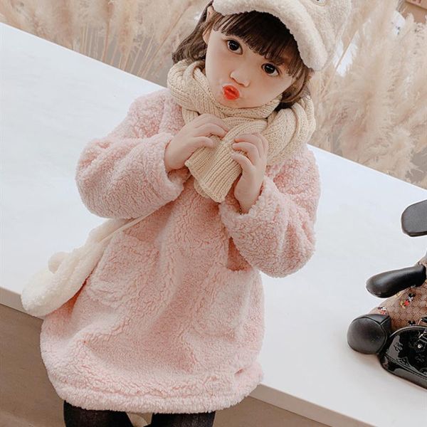 

girl's dresses girls autumn spring hairy formal kids fashion casual children long sleeve pocket plus velvet thicken, Red;yellow