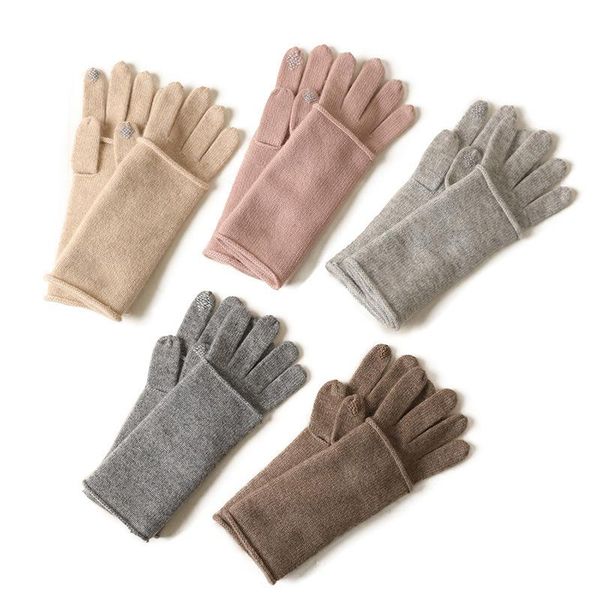 

five fingers gloves shuchan 100% cashmere & mittens women wrist solid winter keep warm 2 piece lolita cuffs camel black, Blue;gray