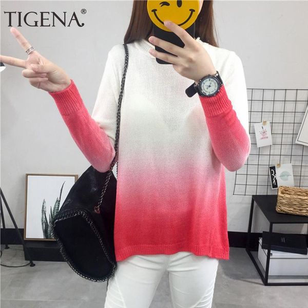 

women's sweaters tigena beautiful gradient color autumn winter sweater women 2021 long sleeve knitted pullover female pink jumper ladie, White;black