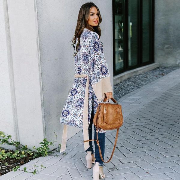 

women's trench coats effortless casual kimono 2021 spring elegant overalls arab pattern with belt elastic satin artistic bohemia style, Tan;black