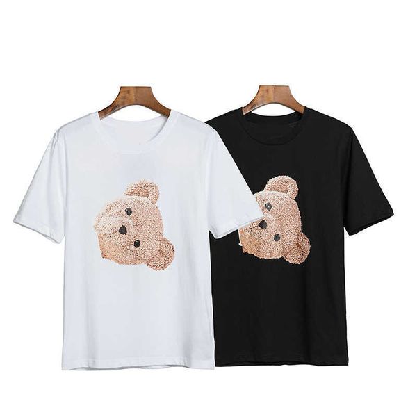 

fashion 2021 pa bear angel big letter printed cotton short sleeve t-shirt for lovers, White