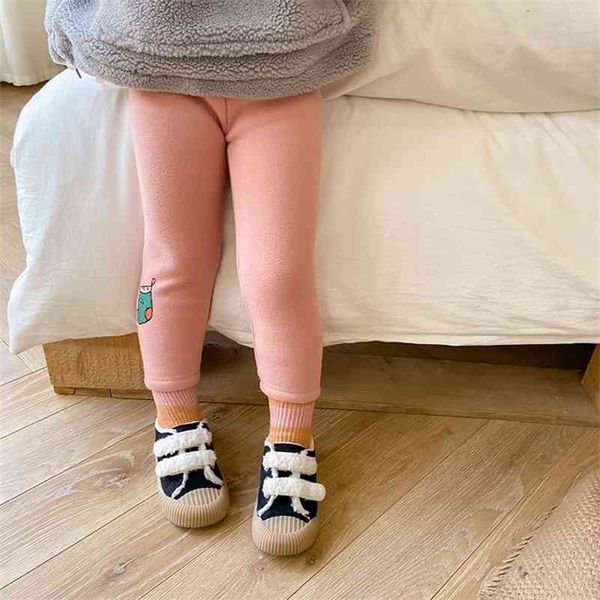 Meninas de inverno quente engrossar cangings dos desenhos animados bebê menina algodão cor sólida calças magras 210708