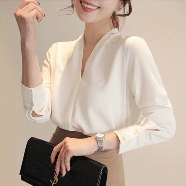 

women shirts long sleeve solid white chiffon office blouse women clothes womens and blouses blusas mujer de moda 2021 a403 210303