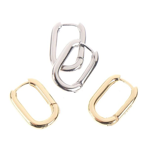 

hoop & huggie 1 pair simple design geometric rectangular lock buckle metal oval shape small earrings women party jewelry, Golden;silver