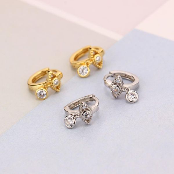 

hoop & huggie 925 sterling silver turkey evil eye mix zircon stone buckle earring for women ear piercing pendientes 2021 summer fashion, Golden;silver
