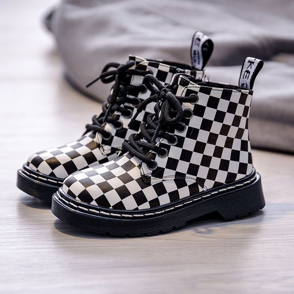 

lattice boots kids quality leather spring autumn ankle boots for boys toddler fashion girls snow martin childrens shoes sneaker, Black;red