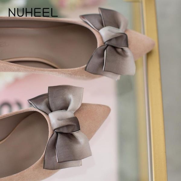 

dress shoes nuheel women's elegant fairy style high heels spring net red bow pointed shallow mouth women, Black