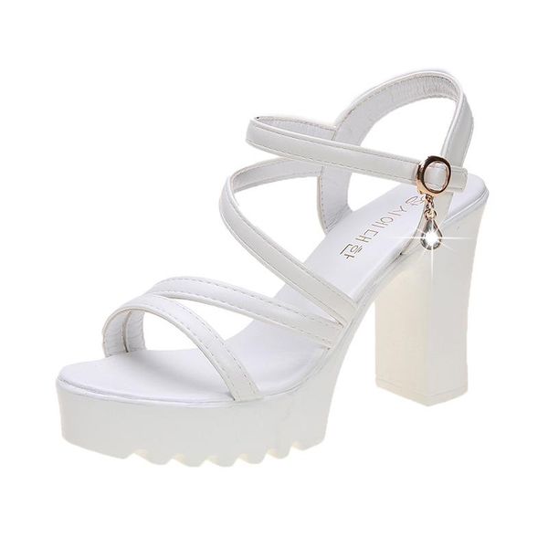 

dress shoes white summer sandals for women ankle narrow band pumps thick heels platform 2021 high heel, Black