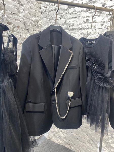 

women's suits & blazers spring high 2021ss quality women chains diamonds heart loose blazer jacket female fashion coat overcoat ddxgz2, White;black
